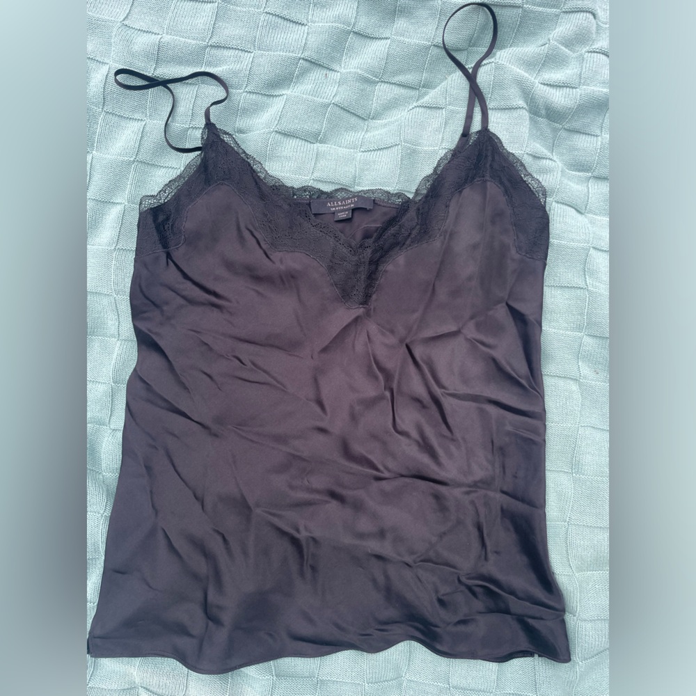 All Saints Black Silk Tank Top